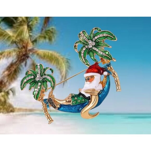 Palm tree Santa Brooch Pin New Beach Bound Coming to Coast Island Town V… - Picture 10 of 12